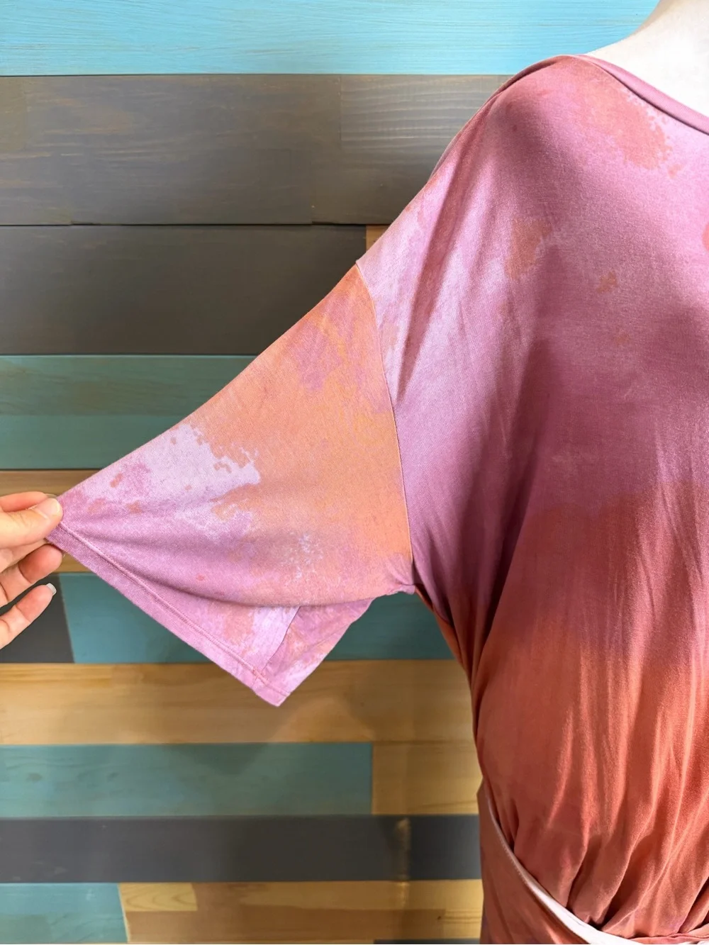 Free People Alyssa Wrap Dress Tie-Dye in Pink and Orange Boho Adjustable D Ring - Picture 4 of 14